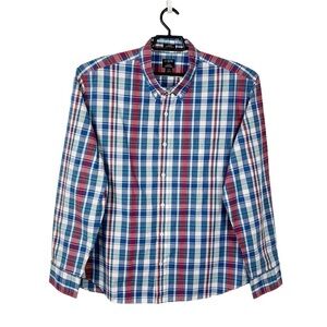 J. Crew Factory Flex Washed Button Shirt Men's Slim Untucked XXL Blue Plaid New‎